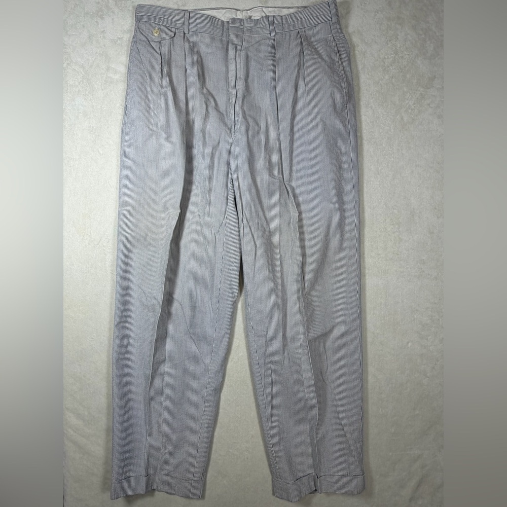 Polo Ralph Lauren 34W 29L Made in USA Cotton Seersucker Men's Gray Dress Pants